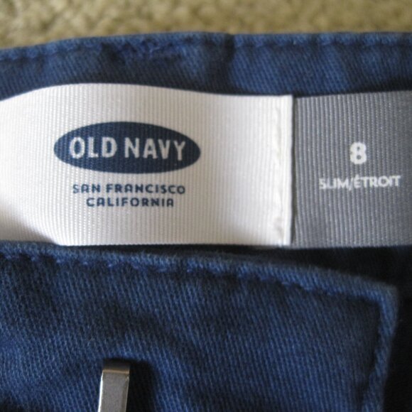 Set of 2 Old Navy Boy’s 8 Slim Navy Blue Shark Khaki Tan Ecru Shorts Summer - Picture 12 of 13